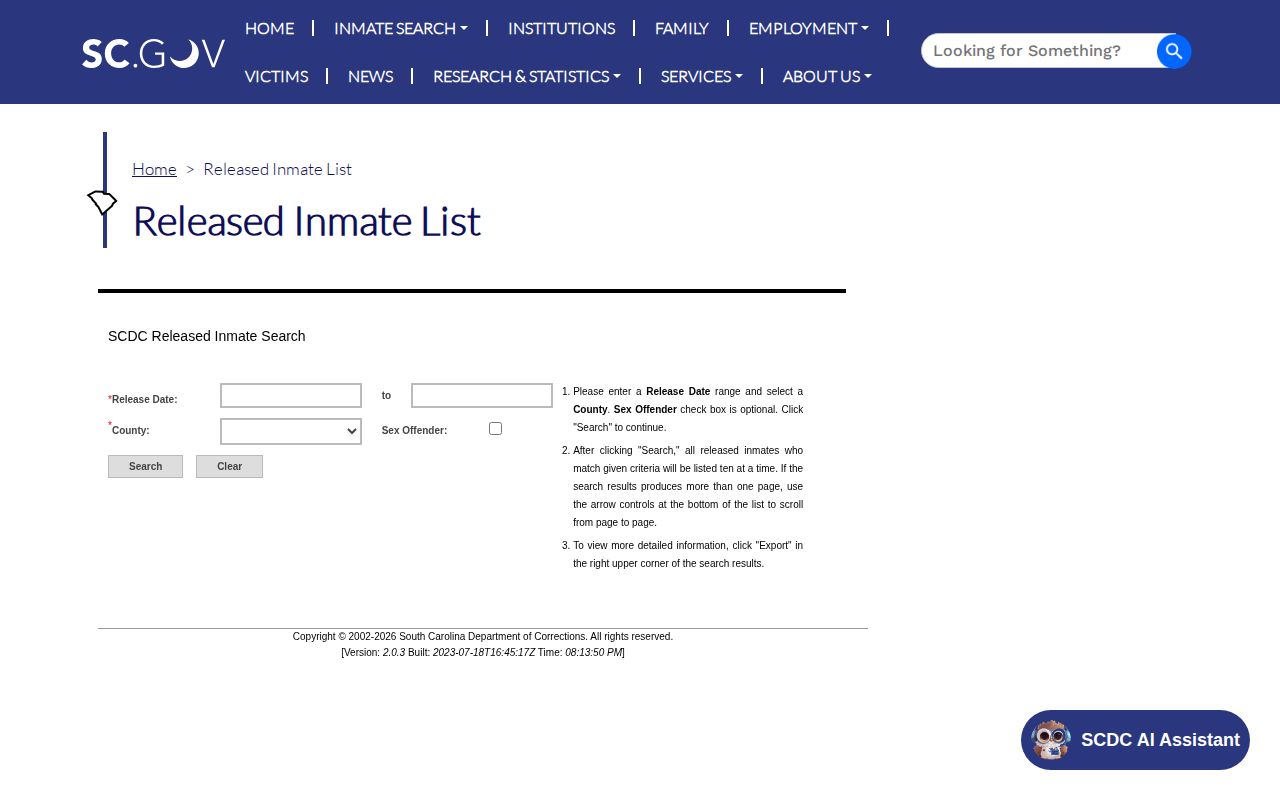 Marlboro County released inmates SCDC released search landing page