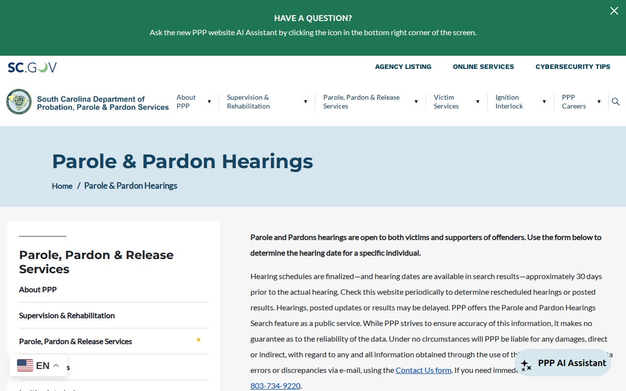 Marlboro County parole hearing search and release decision records